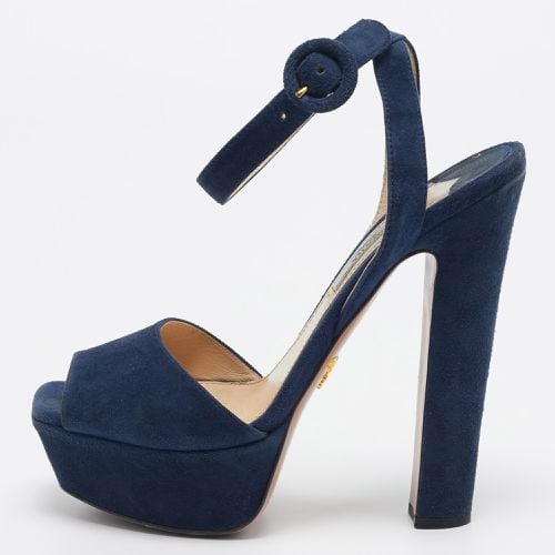 Prada Navy Blue Suede Platform Ankle Strap Sandals Size 37 - Prada - Modalova