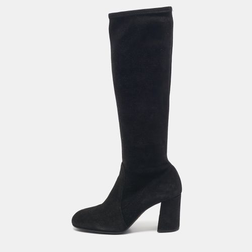 Prada Black Suede Knee Length Block Heel Boots Size 37.5 - Prada - Modalova