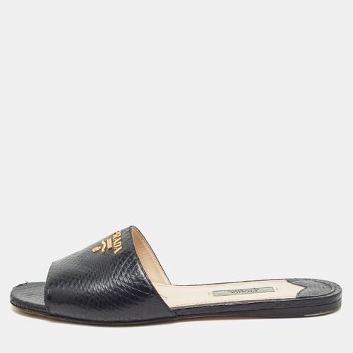 Prada Black Embossed Snakeskin Flat Slides Size 37.5 - Prada - Modalova