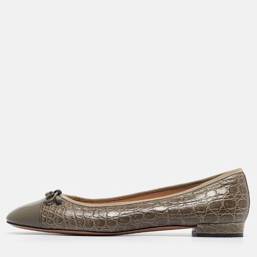 Prada Grey Embossed Croc and Patent Cap Toe Bow Ballet Flats Size 42 - Prada - Modalova