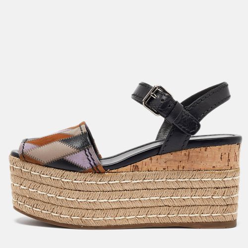 Prada Multicolor Leather and Suede Espadrille Platform Ankle Sandals Size 39 - Prada - Modalova