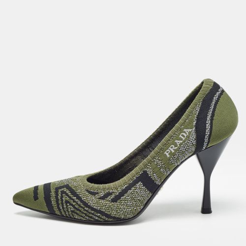 Prada Green Printed Knit Fabric Pointed Toe Pumps Size 36.5 - Prada - Modalova