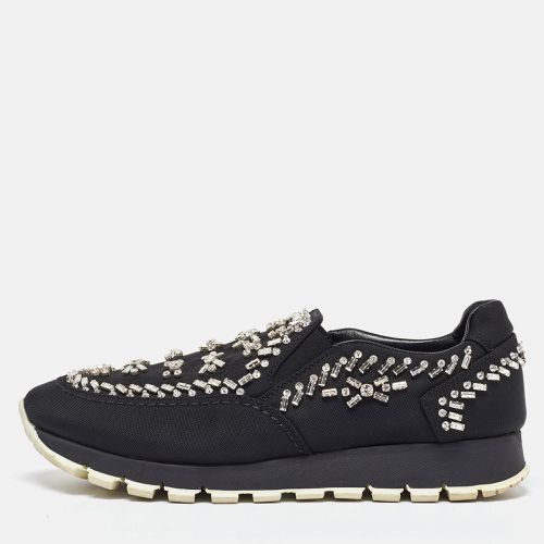 Prada Black Canvas Crystal Embellished Slip on Sneakers Size 38.5 - Prada - Modalova