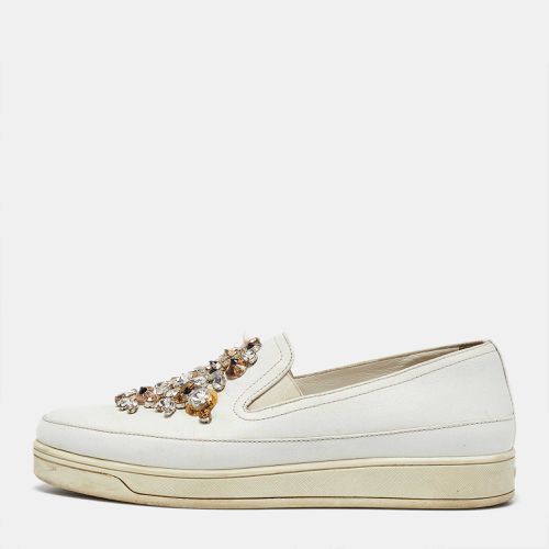 Prada White Leather Crystal Embellished Slip On Sneakers Size 36.5 - Prada - Modalova