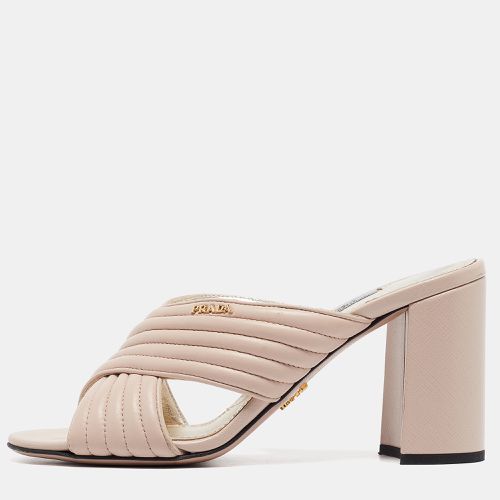 Prada Pink Leather Criss Cross Block Heel Slide Sandals Size 36.5 - Prada - Modalova