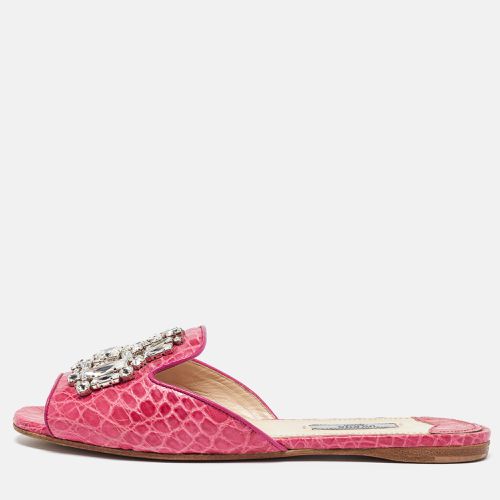 Prada Pink Crocodile Crystal Embellished Flat Slides Size 37.5 - Prada - Modalova