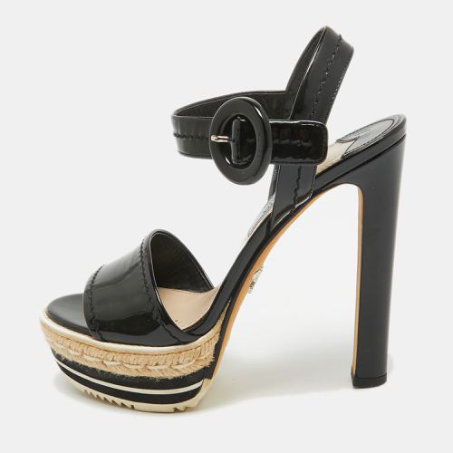 Prada Black Patent Leather Espadrille Platform Ankle Strap Sandals Size 36.5 - Prada - Modalova