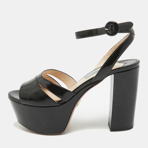 Prada Black Patent Leather Platform Ankle Strap Sandals Size 36.5 - Prada - Modalova