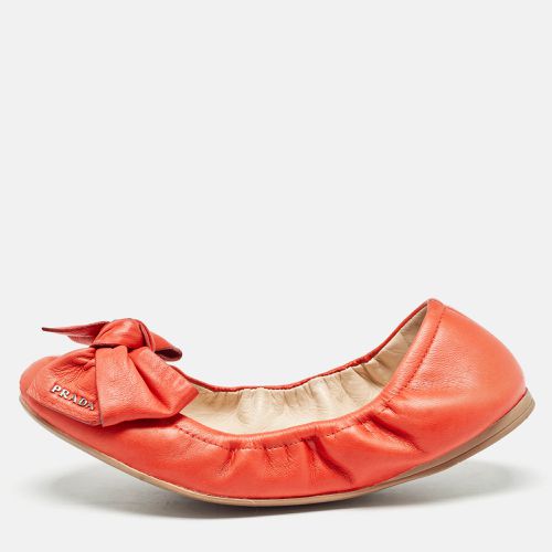 Prada Orange Leather Bow Logo Scrunch Ballet Flats Size 37 - Prada - Modalova