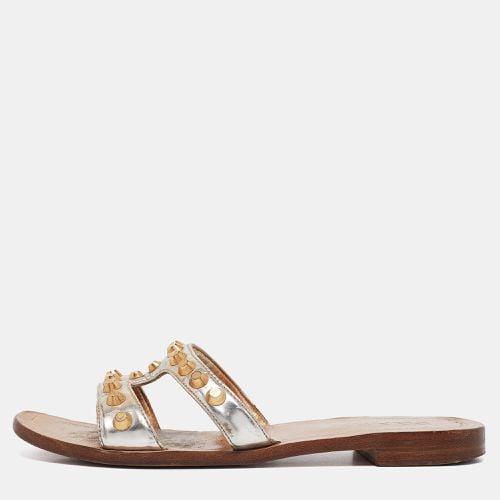 Prada Silver Leather Studded Flat Slides Size 36.5 - Prada - Modalova