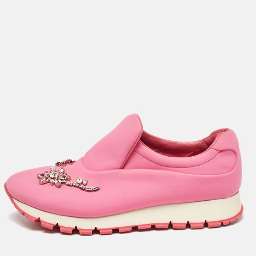 Prada Pink Neoprene Crystal Embellished Slip On Sneakers Size 38 - Prada - Modalova