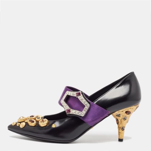 Prada Black/Purple Leather and Satin Crystal Embellished Mary Jane Pumps Size 38 - Prada - Modalova