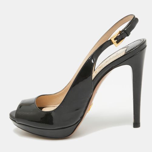 Prada Black Patent Leather Peep Toe Slingback Pumps Size 36.5 - Prada - Modalova