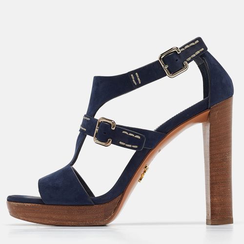 Prada Navy Blue Nubuck Leather Platform Sandals Size 37 - Prada - Modalova