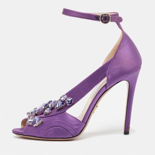 Prada Purple Satin Crystal Embellished Ankle Strap Sandals Size 38 - Prada - Modalova