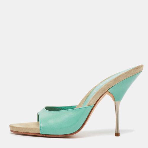 Turquoise Leather and Suede Slide Sandals Size 37 - Prada - Modalova