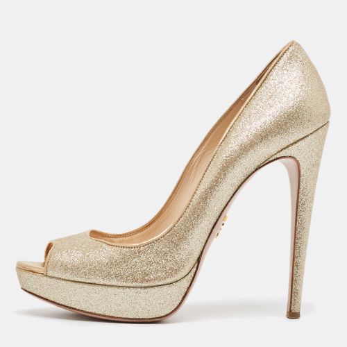 Prada Gold Glitter Peep Toe Platform Pumps Size 38 - Prada - Modalova