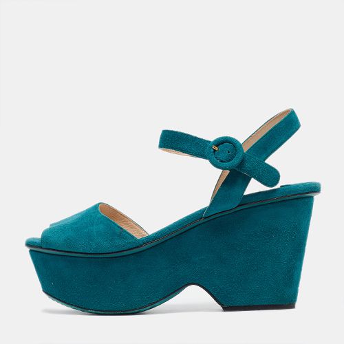 Prada Teal Suede Platform Ankle Strap Sandals Size 38 - Prada - Modalova