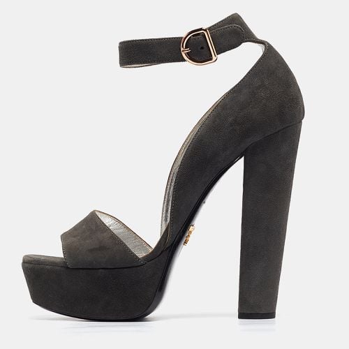 Prada Grey Suede Platform Ankle Strap Sandals Size 39 - Prada - Modalova