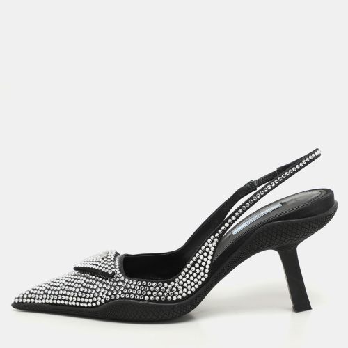 Prada Black Satin Crystal Embellished Pointed Toe Slingback Pumps 36.5 - Prada - Modalova