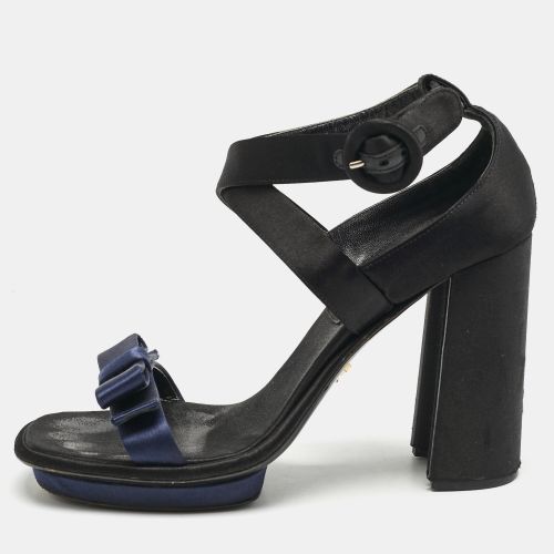 Prada Black/Navy Blue Satin Bow Ankle Strap Sandals Size 39.5 - Prada - Modalova