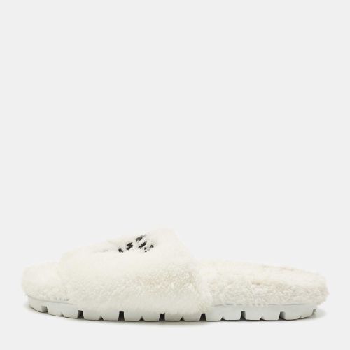 Prada White Shearling Terry Flat Slides Size 39 - Prada - Modalova