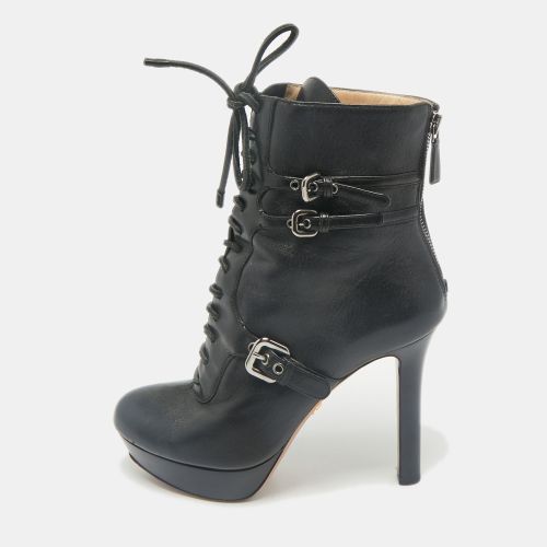 Prada Black Leather Platform Ankle Boots Size 38 - Prada - Modalova