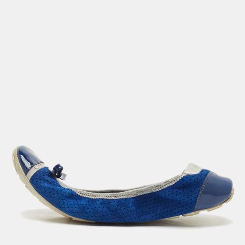 Prada Navy Blue/Silver Patent Leather and Nubuck Leather Scrunch Ballet Flats Size 38 - Prada - Modalova