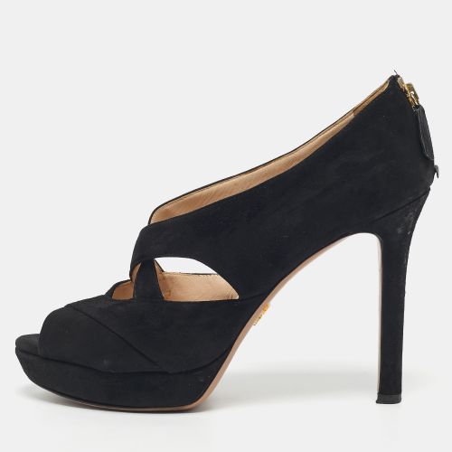 Prada Black Suede Cross Strap Platform Sandals Size 41 - Prada - Modalova