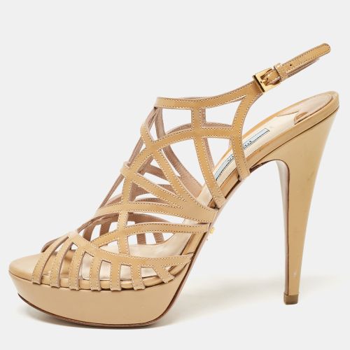 Prada Beige Patent Leather Caged Platform Sandals Size 38.5 - Prada - Modalova