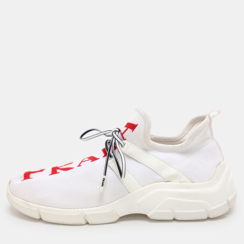 Prada White/Red Knit Fabric Low Top Sneakers Size 38 - Prada - Modalova