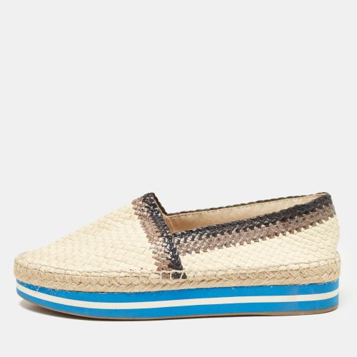 Prada Cream/Brown Woven Leather Slip On Espadrille Flats Size 39 - Prada - Modalova