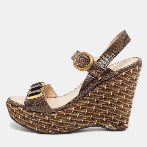 Prada Brown Python Leather Wedge Ankle Strap Sandals Size 39 - Prada - Modalova