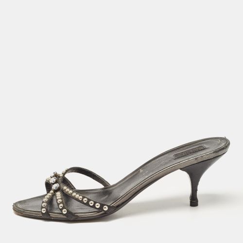 Prada Metallic Leather Crystal Embellished Slide Sandals Size 39.5 - Prada - Modalova