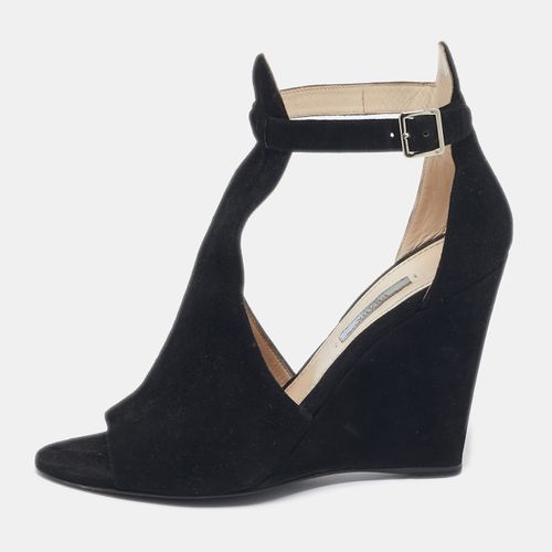 Prada Black Suede Wedge Ankle Strap Sandals Size 40 - Prada - Modalova