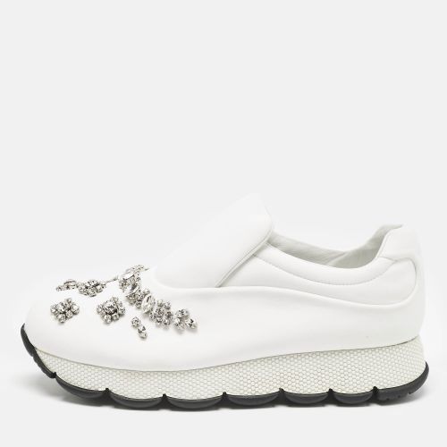 Prada White Nylon Crystal Embellished Slip On Sneakers Size 38.5 - Prada - Modalova
