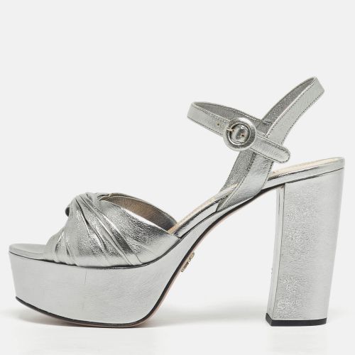 Prada Knotted Size 37.5 Silver Leather Ankle Strap Sandals - Prada - Modalova