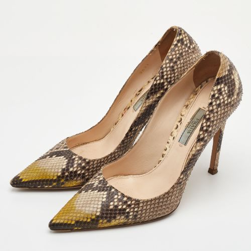 Size 38.5 Python Leather Pointed Toe Pumps - Prada - Modalova