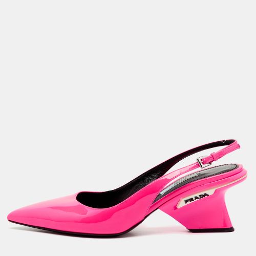 Prada Pink Patent Leather Logo Pointed Toe Wedge Slingback Pumps Size 37.5 - Prada - Modalova