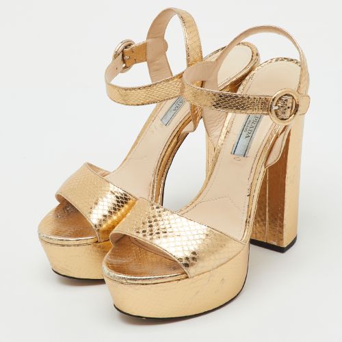 Metallic Python Embossed Leather Ankle Strap Platform Sandals Size 36.5 - Prada - Modalova