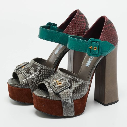 Python and Leather Ankle Strap Platform Sandals Size 37.5 - Prada - Modalova
