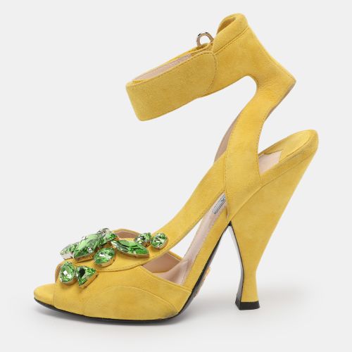 Prada Yellow Crystal Embellished Suede Leather Ankle Cuff Sandals Size 38.5 - Prada - Modalova