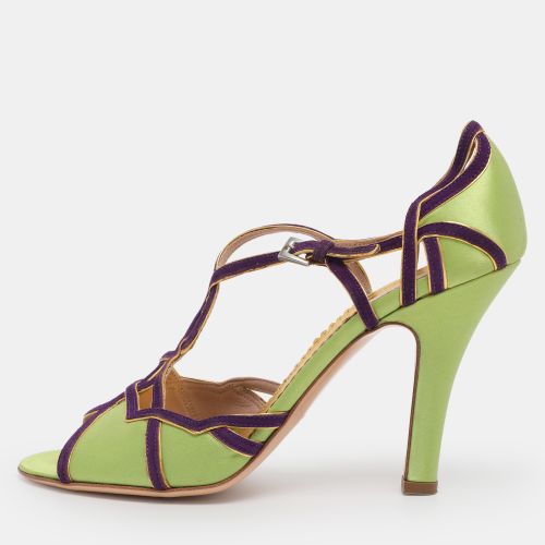 Prada Green/Purple Satin and Suede Ankle Strap Sandals Size 38.5 - Prada - Modalova