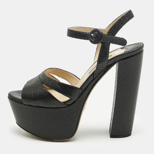 Prada Black Snakeskin Leather Ankle Strap Sandals Size 36 - Prada - Modalova