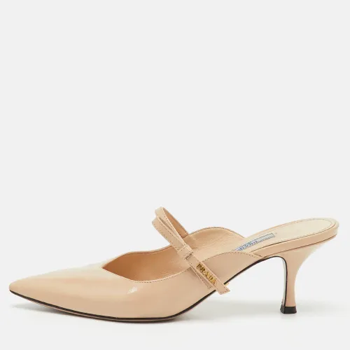 Prada Beige Saffiano Lux Leather Pointed Toe Bow Mules Size 40 - Prada - Modalova