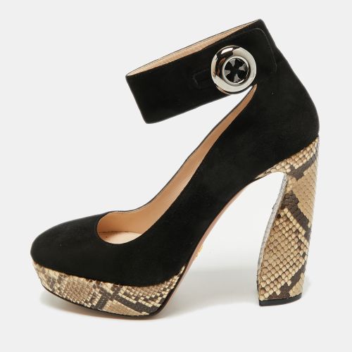 Size 38 /Brown Python Leather and Suede Platform Ankle Strap Pumps - Prada - Modalova