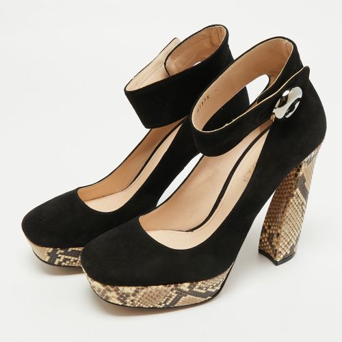 Size 38 /Brown Python Leather and Suede Platform Ankle Strap Pumps - Prada - Modalova