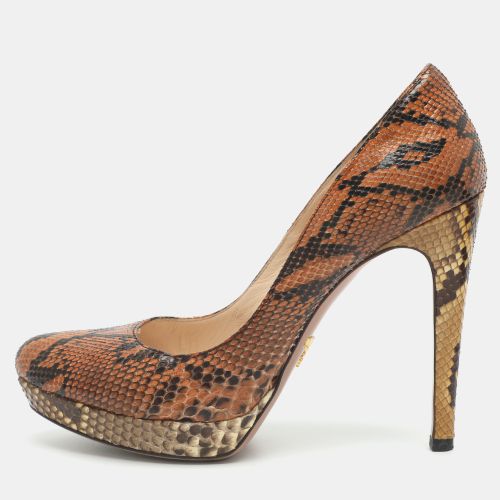 Size 37.5 Python Leather Platform Pumps - Prada - Modalova