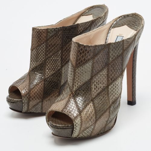 Size 37 Python Leather Patchwork Open Toe Mules - Prada - Modalova