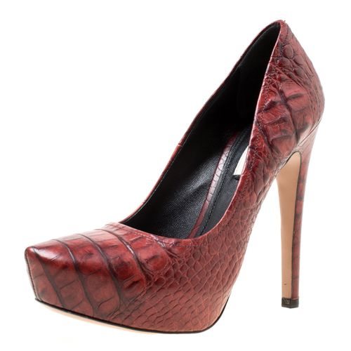 Prada Maroon Croc Embossed Leather Platform Pumps Size 36 - Prada - Modalova